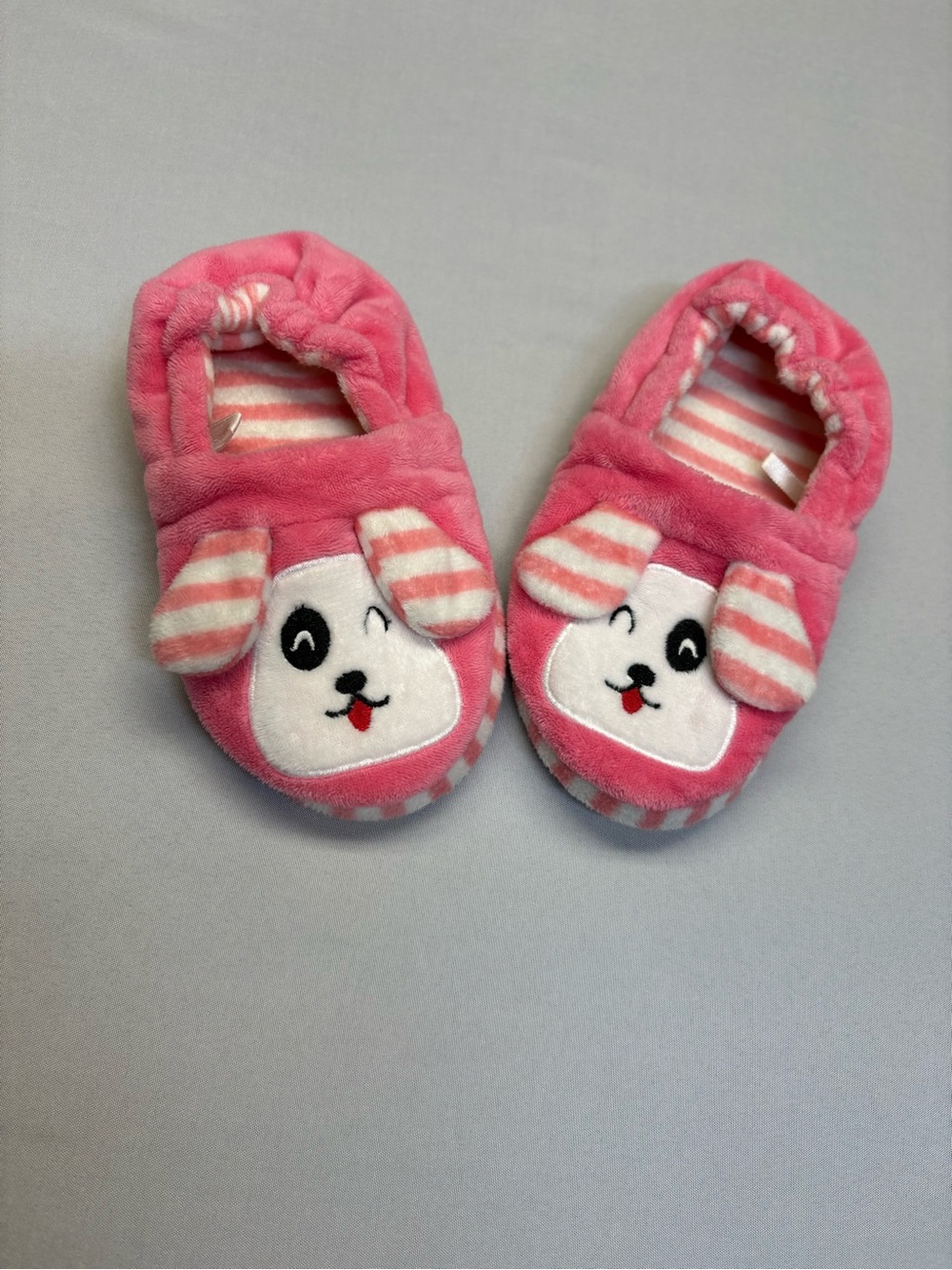 Girl Pink Plush Puppy Kids Slippers 7-8